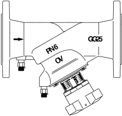 Bild von OVENTROP Strangregulierventil „Hydrocontrol VFC“ PN 6 Flansch/DIN, 2 Messventile, GG25, DN 80, Art.Nr. : 1062682