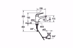 Bild von KWC DOMO Waschtisch chromeline A 150 Hebelmischer Auslauf fest Neoperl Cascade OptimalSpace - gr, chromeline, ohne AV, flex-PEX 3/8", Energie-Etikette A, Art.Nr. : 12.068.052.000FL