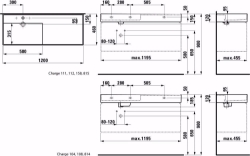 Picture of Laufen KARTELL BY LAUFEN - Waschtisch, Ablage rechts, mit verdecktem Ablauf, 1200 x 460 x 120 400, LCC-weiss 1 Hahnloch/ohne Überlauf, Art.Nr. : H8133324001111