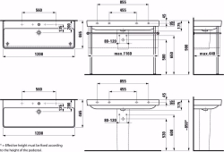 Bild von Laufen Pro S - Waschtisch, auch als Doppelwaschtisch einsetzbar, 1200 x 460 x 175, 400, LCC-weiss, 2 Hahnlöcher, Art.Nr. : H8149654001071