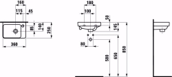 Picture of Laufen Pro S - Handwaschbecken, Armaturenbank rechts, 360 x 250 x 146, 000, weiss, 1 Hahnloch, Art.Nr. : H8159600001041