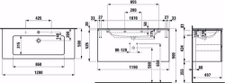 Picture of Laufen Pro S - Komplettset 1200 mm, Waschtisch 'slim' mit Waschtischunterbau 'Pro' mit 2 Schubladen, inkl. Schubladen-Ordnungssystem, 1200 x 500 x 545, 423, wenge, 1 Hahnloch, Art.Nr. : H8619674231041