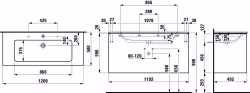 Picture of Laufen Pro S - Komplettset 1200 mm, Waschtisch 'slim' mit Waschtischunterbau 'Base' mit 2 Schubladen, inkl. Schubladen-Ordnungssystem, 1200 x 500 x 610, 261, weiss hochglanz, 1 Hahnloch, Art.Nr. : H8649632611041