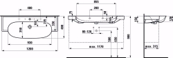 Picture of Laufen THE NEW CLASSIC - Waschtisch unterbaufähig NEWCLASSIC 120X48 WEISS, 000 weiss, 3 Hahnlöcher, 1200 x 480 x 165, Art.Nr. : H8138580001081