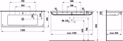 Picture of Laufen LIVING SQUARE - Waschtisch, auch als Doppelwaschtisch einsetzbar, 000 weiss, 2 Hahnlöcher, 1300 x 480 x 115, Art.Nr. : H8164360001071