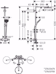 Bild von Hansgrohe Raindance Select S Showerpipe 240 1jet PowderRain mit Ecostat Comfort Thermostat, Mattweiß , Art.Nr. : 27633700