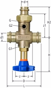 Bild von Nussbaum 82232 Optipress-Aquaplus-Batterieventil mit Optipress-Aquaplus-Anschlussverschraubung 92020 / 92021, Grösse: 54 x 28, Art.Nr. 82232.31