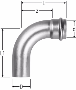 Bild von Nussbaum  88001 Optipress-Gaz-Bogen 90° mit Einsteckende, Grösse: 88.9, Art.Nr. 88001.72