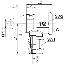 Bild von SERTO Anschlusswinkel SERTO SO 42321 mit Wandflansch, M-Programm, Messing Grösse: 10 ‑ 1/2, Art.Nr. :  018.2301.285