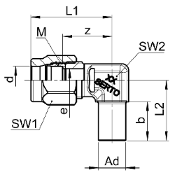 Picture of SERTO Winkelverschraubungen SERTO SO 42621 mit Einstellzapfen, M-Programm, Messing Grösse: 6 ‑ A 8, Art.Nr. :  018.2600.063