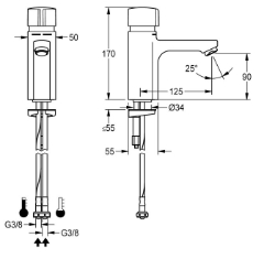 Picture of KWC F5S-Mix F5SM1006 Selbstschluss-Standbatterie mit Rückflussverhinderer:ja, Berechnungsdurchfluss Trinkwasser:0.07 l/s, Berechnungsdurchfluss Warmwasser:0.07 l/s, Art.Nr. : 2030039396