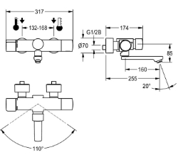 Bild von KWC F5S-Therm F5ST1006 Selbstschluss-Thermostatarmatur mit Rückflussverhinderer:ja, Berechnungsdurchfluss Trinkwasser:0.07 l/s, Berechnungsdurchfluss Warmwasser:0.07 l/s, Art.Nr. : 2030040288