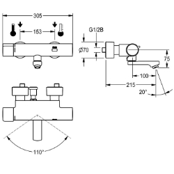 Bild von KWC F5E-Therm F5ET1020 Elektronik-Thermostatbatterie mit Rückflussverhinderer:ja, Berechnungsdurchfluss Trinkwasser:0.07 l/s, Berechnungsdurchfluss Warmwasser:0.07 l/s, Art.Nr. : 2030039538