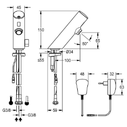 Bild von KWC F3EM1007 Elektronik-Standbatterie mit Rückflussverhinderer:ja, Berechnungsdurchfluss Kaltwass:0.07 l/s, Berechnungsdurchfluss Warmwass:0.07 l/s, Art.Nr. : 2030039471