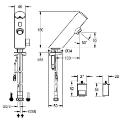 Bild von KWC F3EM1006 Elektronik-Standbatterie mit Rückflussverhinderer:ja, Berechnungsdurchfluss Trinkwasser:0.07 l/s, Berechnungsdurchfluss Warmwasser:0.07 l/s, Art.Nr. : 2030039470