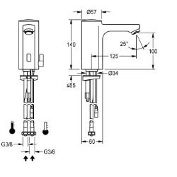 Bild von KWC F5E-Mix F5EM1010 Elektronik-Standbatterie mit Rückflussverhinderer:ja, Berechnungsdurchfluss Trinkwasser:0.07 l/s, Berechnungsdurchfluss Warmwasser:0.07 l/s, Art.Nr. : 2030039434