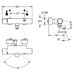 Bild von KWC F5E-Therm F5ET1004 Elektronik-Thermostatbatterie mit Rückflussverhinderer:ja, Berechnungsdurchfluss Trinkwasser:0.07 l/s, Berechnungsdurchfluss Warmwasser:0.07 l/s, Art.Nr. : 2030036210