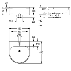 Bild von KWC ANIMA ANMX461 Waschtisch Typ des Beckens:Waschbecken, Beckenposition:mittig, Becken: Höhe:140 mm, Art.Nr. : 2000102711