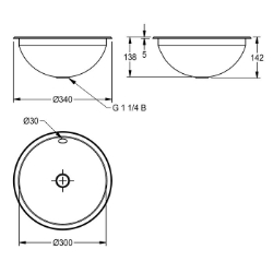 Bild von KWC RONDO RNDX300 Einlege- und Unterbau-Rundbecken Beckenposition:mittig, Becken: Höhe:160 mm, Oberflächenbehandlung des Beckens:seidenmatt, Art.Nr. : 2000056424