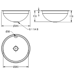 Bild von KWC RONDO RNDH260 Einlege- und Unterbau-Rundbecken Beckenposition:mittig, Becken: Höhe:118 mm, Oberflächenbehandlung des Beckens:hochglanzpoliert, Art.Nr. : 2000056335