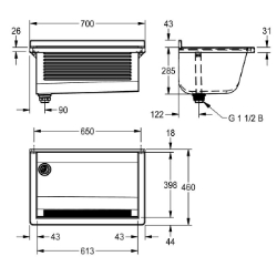 Bild von KWC SIRIUS BS311N Waschtrog Spritzschutzhöhe:45 mm, Beckenposition:mittig, Beckendesign:90° Ecken, Art.Nr. : 2030045749