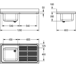 Bild von KWC MAXIMA MAXS112-120 Gewerbespüle Becken: Höhe:250 mm, Oberflächenbehandlung des Beckens:seidenmatt, Becken: Tiefe:400 mm, Art.Nr. : 2000057641