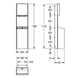 Bild von KWC EXOS. EXOS602EW Papierspender / Abfallbehälter Kombinationsteil 1:Papierhandtuchspender, Kombinationsteil 2:Abfallbehälter, Füllmenge 1:400, Art.Nr. : 2030034663