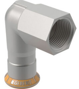 Picture of Geberit - Übergangswinkel 90° MAPRESS Therm Edelstahl nicht zulässig für Trinkwasserinstallationen, d mm: 15, Rp: 1/2, arc °: 90, L cm: 5.7, L1 cm: 3.7, Z cm: 3.7, Z1 cm: 2.6, Art.Nr. : 43803