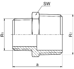 Picture of +GF+ Serie 8000 Gewindefittings Doppelnippel reduziert Siliziumbronze, R1 - R2 ″: 3/4 ‑ 1/2, Art.Nr.: 768245016