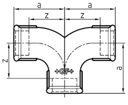 Bild von +GF+ 132 Zweibogen-T-Stück, egal, ISO/EN E2, Dimension ″: 3/4", Art.Nr.: 770132205