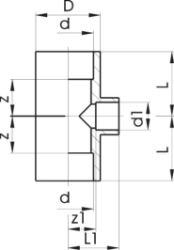 Bild von +GF+ T 90° reduziert PVC-U metrisch, Grösse: 25‑20‑25, Art.Nr.: 721200134