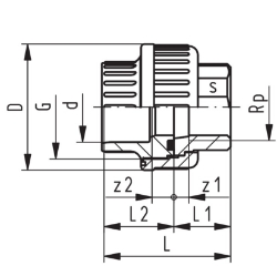 Picture of +GF+ Übergangsverschraubung PVC-U metrisch/Temperguss galvanisiert Rp, Grösse: 20‑ 1/2", Art.Nr.: 721530306