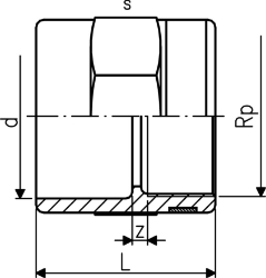 Picture of +GF+ PROGEF Standard Übergangs-Muffe Metrisch Rp (PN10), Grösse: 20‑ 1/2", Art.Nr.: 727910206