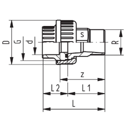 Picture of +GF+ Übergangsverschraubung PVC-U metrisch/Temperguss galvanisiert R, Grösse: 20‑ 1/2", Art.Nr.: 721530806