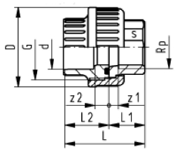 Picture of +GF+ Übergangsverschraubung PVC-U/Messing metrisch Rp PVC-U/Messing metrisch Rp, Grösse: 20‑ 1/2", Art.Nr.: 721550506