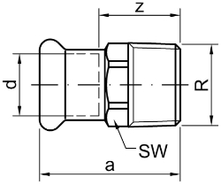 Picture of +GF+ PRESS-FIT Wasser Übergangsnippel Siliziumbronze, d mm: 28, Art.Nr.: 767627114