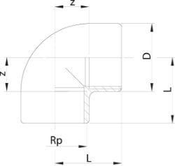 Picture of +GF+ Winkel 90° PVC-U Rp, Rp ″: 3/8, Art.Nr.: 721101605