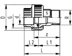 Picture of +GF+ Übergangsverschraubung PVC-U/Messing metrisch R, d mm: 20, Art.Nr.: 721550906