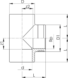 Picture of +GF+ PROGEF Standard T 90° Metrisch Rp (PN10), Grösse: 20‑ 1/2", Art.Nr.: 727200206